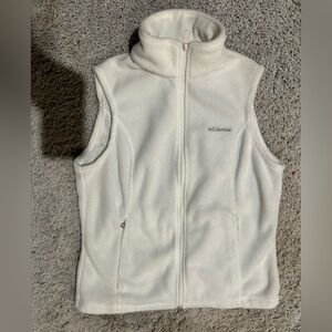 Women’s White COLUMBIA Fleece Vest Zipper Front Zip Front Pockets Size XL